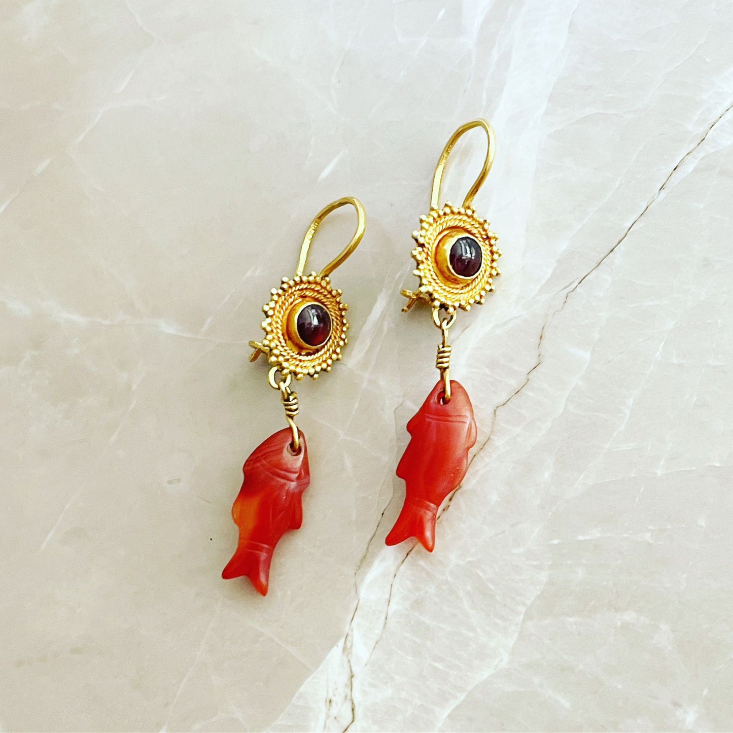 21K Gold Garnet & Agate earrings