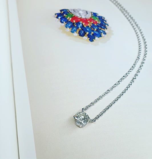 Brilliant cut diamond set on 18k white gold chain